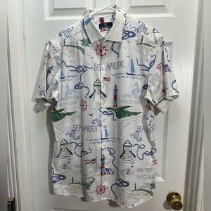 Hart Schaffner Marx White Short-Sleeve Nautical Print Shirt